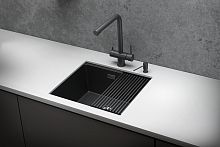 KS-5045U, ЧЕРНЫЙ МАТОВЫЙ, стальная кухонная мойка KITCHEN SPACE