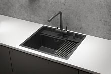 KS-6051, ЧЕРНЫЙ МАТОВЫЙ, стальная кухонная мойка KITCHEN SPACE